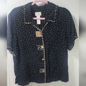 Vintage Koret Navy and Beige Patterned Button Down Shirt